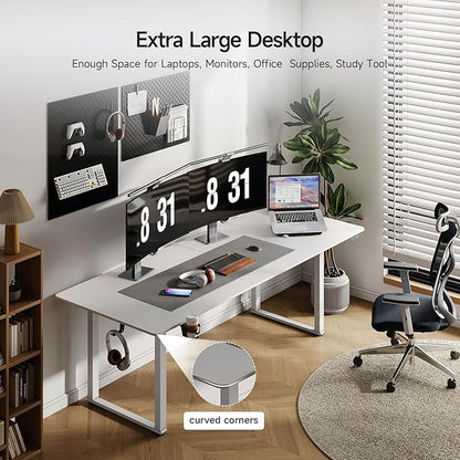 ONBRILL Standing Desk, 63x30 Inches Rectangle Stand Up Desk with 4 Legs, Dual Motor and Memory Controller, Adjustable Height from 28-46 Inches for Home and Computer Workstation, White