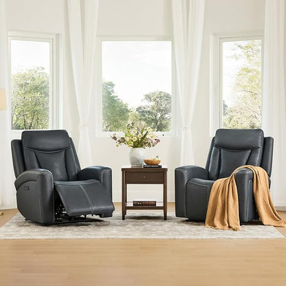 CHITA Genuine Leather Power Recliner Chair for Adults, Super Zero Gravity Recliner with Adjustable Power Headrest & USB/Type-C Ports, for Living Room, Bedroom & Home Theater, Navy Blue