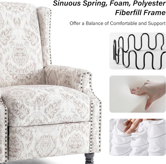 Accent Chair, Upholstered High Back Floral Armchair with Nailhead Trim & Wood Legs, Comfy Wingback Reading Single Sofa Chair for Small Spaces, Living Room, Bedroom