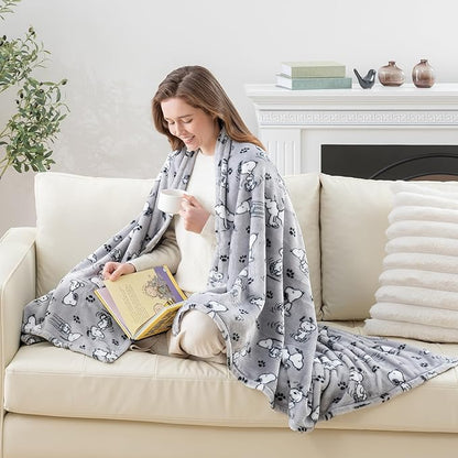 Berkshire Blanket Peanuts® VelvetLoft® Cute Character Snoopy Plush Throw Blanket,Peanuts Poses and Paws Grey,Throw 55 in x 70 in (Official Peanuts® Product)