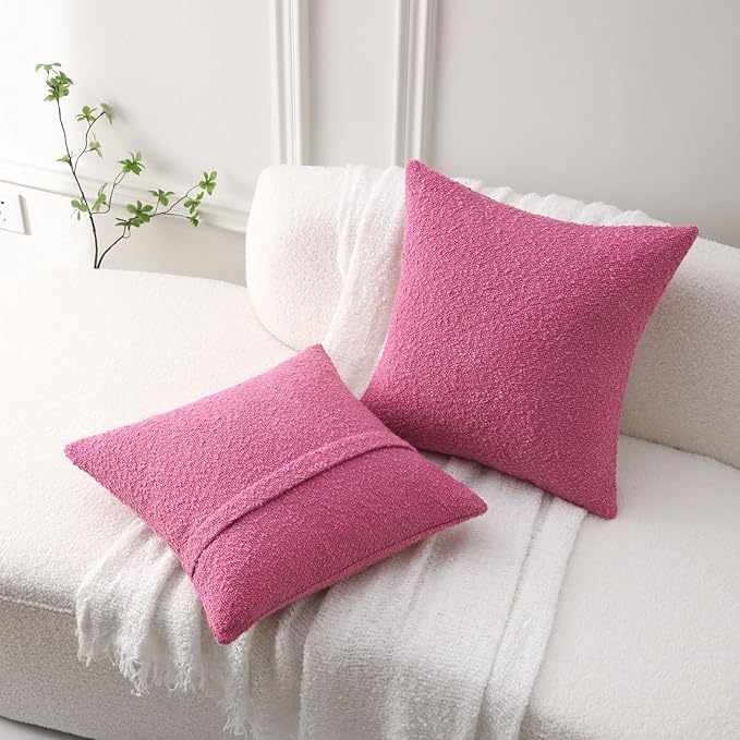 FUTEI Pack of 2 Hot Pink Decorative Throw Pillow Covers 20x20 Inch Soft Cozy Solid Boucle Textured Cushion Case,Modern Home Decor for Couch Bed Living Room