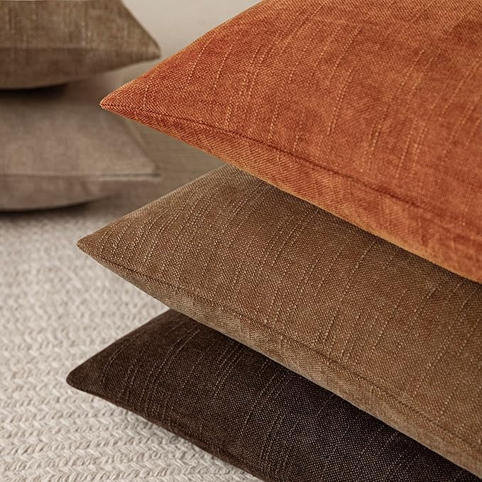 Foindtower Pack of 2 Soft Textured Chenille Throw Decorative Pillow Covers Square Accent Solid Cushion Cover Cozy Neutral Farmhouse Pillow Case for Couch Sofa Bedroom Living Room 22x22 Inch,Orange