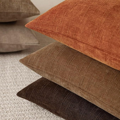 Foindtower Pack of 2 Soft Textured Chenille Throw Decorative Pillow Covers Square Accent Solid Cushion Cover Cozy Neutral Farmhouse Pillow Case for Couch Sofa Bedroom Living Room 16x16 Inch,Orange