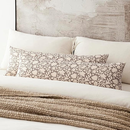 Foindtower Set of 2 Decorative Floral Long Body Lumbar Throw Pillow Covers Neutral Farmhouse Cushion Covers Boho Vintage Pillowcase for Couch Sofa Bedroom Living Room Home Decor,14×36 Inch,Tan