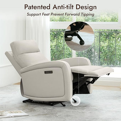 Watson & Whitely Power Recliner Chairs for Adults, Zero Wall Recliners W Power Headrest Type-C Charger, Small Faux Leather RV Recliners Home Theater Seating for Living Room, Cream