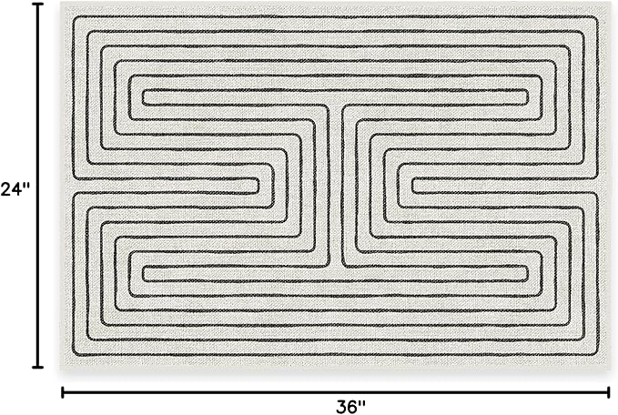 RUGGABLE x Jonathan Adler Machine Washable Modern Area Rug– Labyrinth Black/Ivory 2x3, Stain-Resistant, Non-Slip – Small Rugs for Living Room, Bedroom, Hallway, Entryway & Bathroom–with Cushioned Pad