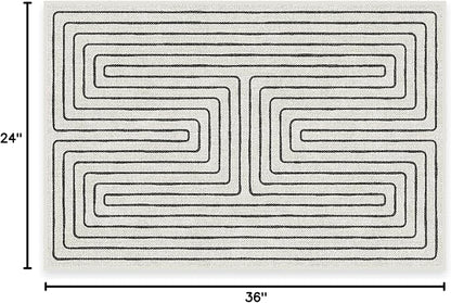 RUGGABLE x Jonathan Adler Machine Washable Modern Area Rug– Labyrinth Black/Ivory 2x3, Stain-Resistant, Non-Slip – Small Rugs for Living Room, Bedroom, Hallway, Entryway & Bathroom–with Cushioned Pad
