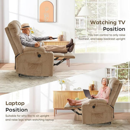 ABCASA Oversized Dual Motor Lay Flat Power Lift Recliner Chair Set of 2 for Elderly with Massage and Heat, Textile Large Recliner Chair, Lift Chairs Recliner with Lumbar Pillow, Cup Holder, Beige