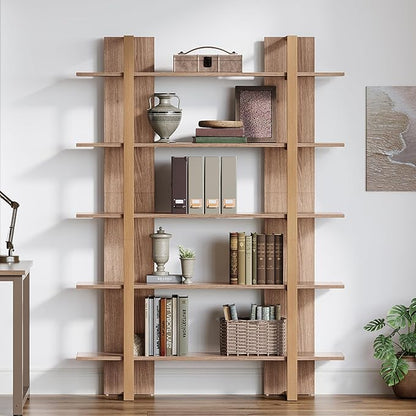 Tribesigns 5-Tier 47 Inches Bookshelf Bookcase, Boho Open Bookshelves Etagere Display Office Shelving Unit, for Living Room, Office & Bedroom, Metal & Wood, Retro Dark Brown