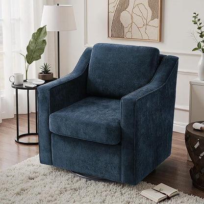 UIXE Swivel Accent Chair, Chenille Upholstered Arm Chair for Living Room, Modern Club Armchair Comfy Single Sofa Bedroom Reading Seat with Lumbar Pillow - Navy Blue