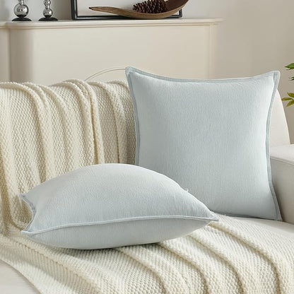 FUTEI Light Blue Chenille Throw Pillow Covers 20x20 Inch Set of 2,Edges Double-Stitched Cushion Cases,Modern Home Decor for Couch Living Room