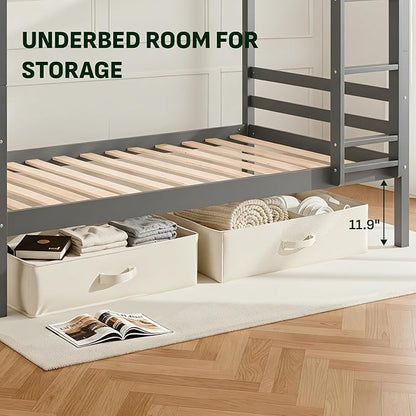 Softa Full Over Full Bunk Bed with Thick Posts,Wooden Bunk Bed with High Guardrail and Ladder for Kids, Teens, Dorm Rooms, and Guest Rooms,No Box Spring Needed, Grey