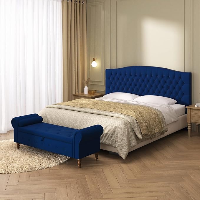 Velvet Upholstered Headboard King/Cal King Size Latest Model Wall Mount, Bed Frame Mount, Featuring High-Density Sponge Padding, Luxury Texture Easy Assembly Comfort and Style-Navy Blue