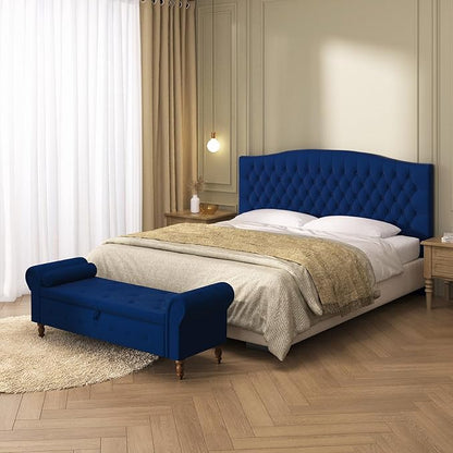 Velvet Upholstered Headboard King/Cal King Size Latest Model Wall Mount, Bed Frame Mount, Featuring High-Density Sponge Padding, Luxury Texture Easy Assembly Comfort and Style-Navy Blue