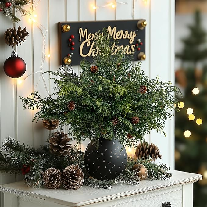 10PCS Artificial Pine Tree Branches, Green Pine Stem Real Touch Fake Greenery Green Plants Pine Needles DIY Accessories for Wreath Christmas and Home Garden Decor