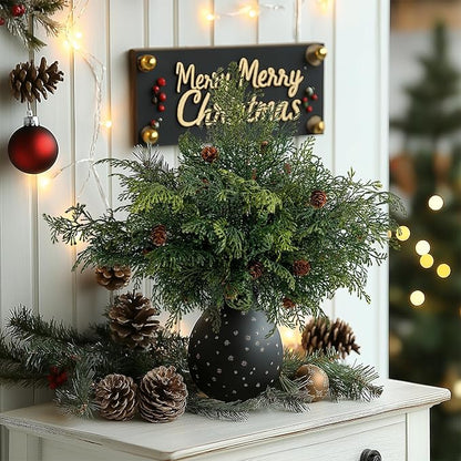 10PCS Artificial Pine Tree Branches, Green Pine Stem Real Touch Fake Greenery Green Plants Pine Needles DIY Accessories for Wreath Christmas and Home Garden Decor