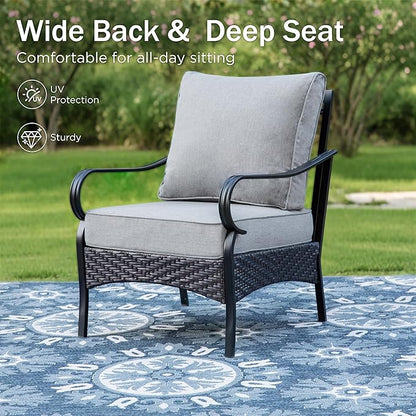 Patio Furniture Set with 56" Fire Pit Table, Premium Outdoor Wicker Metal Frame Furniture with Upgraded Waterproof Thick Cushions for Porch, Poolside, Deck, and Yard （4 Pieces,Grey