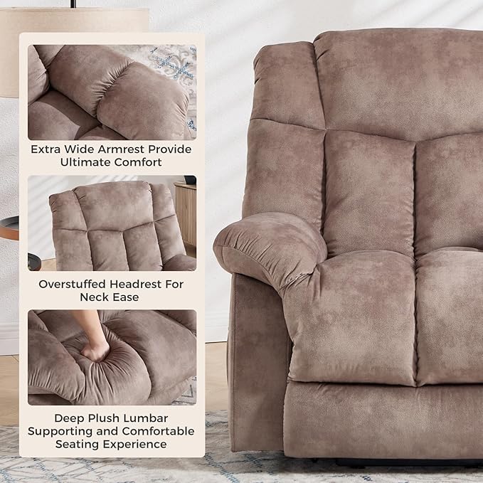 CANMOV Power Lift Recliner Chair for Elderly, Heavy Duty and Safety Motion Reclining Mechanism-Antiskid Fabric Sofa Living Room Chair with Overstuffed Design, Light Tan