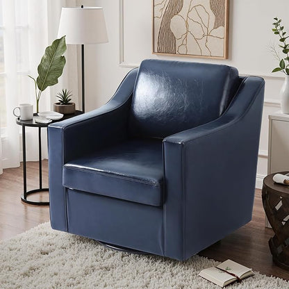 UIXE Faux Leather Swivel Accent Chair, Upholstered Arm Chair for Living Room, Modern Club Armchair Comfy Single Sofa Bedroom Reading Seat with Lumbar Pillow - Navy Blue
