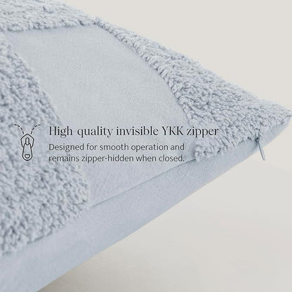 Double Stitch 100% Cotton Throw Pillow Covers - Checkered Tufted Boho Decorative Pillow Covers 20x20, Made in India, Square Cushion Case, Modern Home Decor for Couch, Sofa, Living Room, Arctic Blue