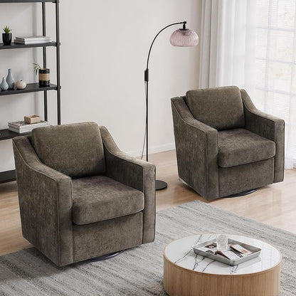 UIXE Swivel Accent Chair Set of 2, Chenille Upholstered Arm Chair for Living Room, Modern Club Armchair Comfy Single Sofa Bedroom Reading Seat with Lumbar Pillow - Coffee