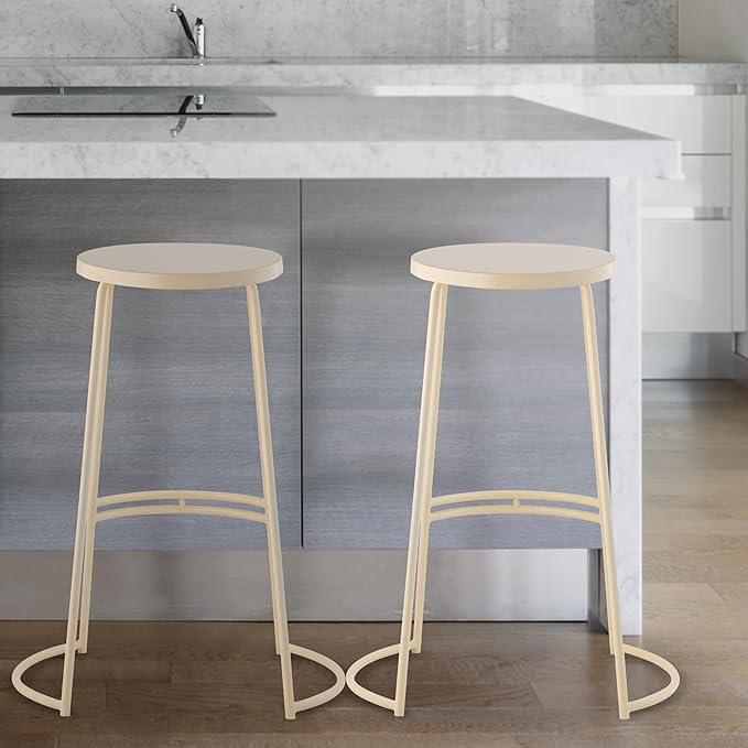 JONATHAN Y BSL1001D Hula 28.75" Modern Designer Iron Curved Backless Bar Stool for Home, Kitchen, Dining Room, Workspaces, Cafes and Resturants, Almond Frame