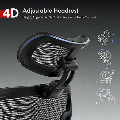 FLEXISPOT ErgoX Max Ergonomic Office Chair with footrest Black - Aluminum Alloy Frame & Base, 661 lb Capacity, 5D Armrests, 4D Adaptive Lumbar & 4D Headrest