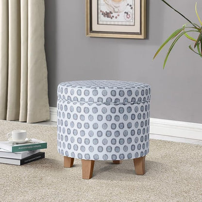 HomePop Upholstered Round Storage Ottoman|Homepop Home Décor|Upholstered Round Foot Rest Ottoman - Small Green Medallion Ikat Print
