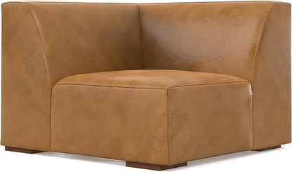 SIMPLIHOME Rex Left Corner Sectional Modular Sofa and Ottoman Set in Full-Grain Genuine Leather, Sienna, 116-inch-wide L-Shaped Leather Sofa and Matching 34-inch-Wide Table Ottoman for Living Room