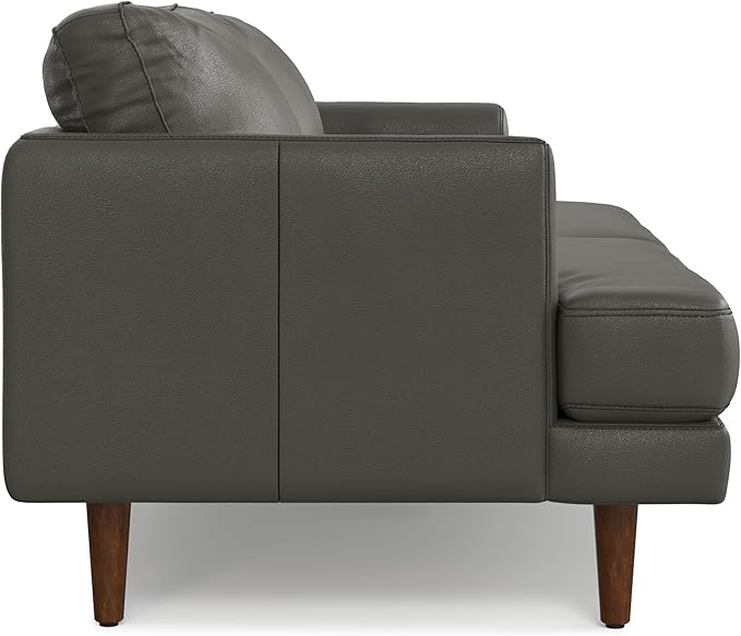 SIMPLIHOME Livingston 76-inch Wide Sofa in Coal Top Grain Genuine Leather, Handcrafted Mid-Century Modern Loveseat for Living Room, Compact 2-Seater with Feather-Wrapped Cushions and Solid Wood Frame