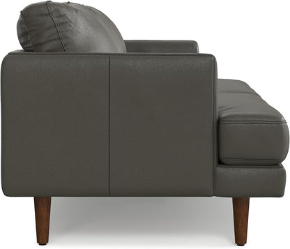 SIMPLIHOME Livingston 76-inch Wide Sofa in Coal Top Grain Genuine Leather, Handcrafted Mid-Century Modern Loveseat for Living Room, Compact 2-Seater with Feather-Wrapped Cushions and Solid Wood Frame