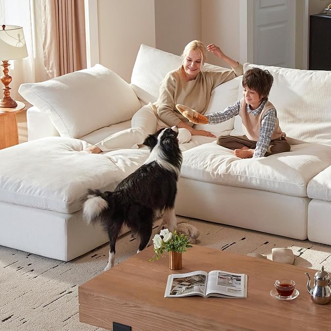 Modular Sectional Sofa, 141.7" L Shaped Modern Sofa Modular Sectional Cloud Couch with Ottoman, Modern Cloud Sectional Couches for Living Room, Deep Seat Sofa with Washable Cover