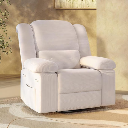 FLEXISPOT 360° Swivel Rocker Recliner for Adults, Massage Rocker Recliner Chair with Heating, Nursery Chair Swivel Glider Sofa for Living Room, Bedroom, Nursery, Beige
