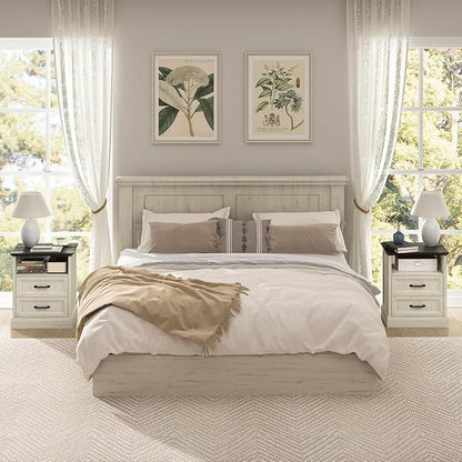 CARPETNAL Farmhouse Dresser and Nightstand Sets for Bedroom, 4 Pcs Bedroom Set, 5 Drawer & 8 Drawer Dresser and Nightstand Set of 2, Wood Chest of Drawers for Living Room, Entryway, White