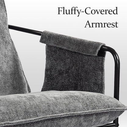 Modern Accent Chair Set of 2 Comfortable Living Room Chairs with Armrests, Bedroom Reading Chair, Chenille Upholstered Lounge Metal Chair