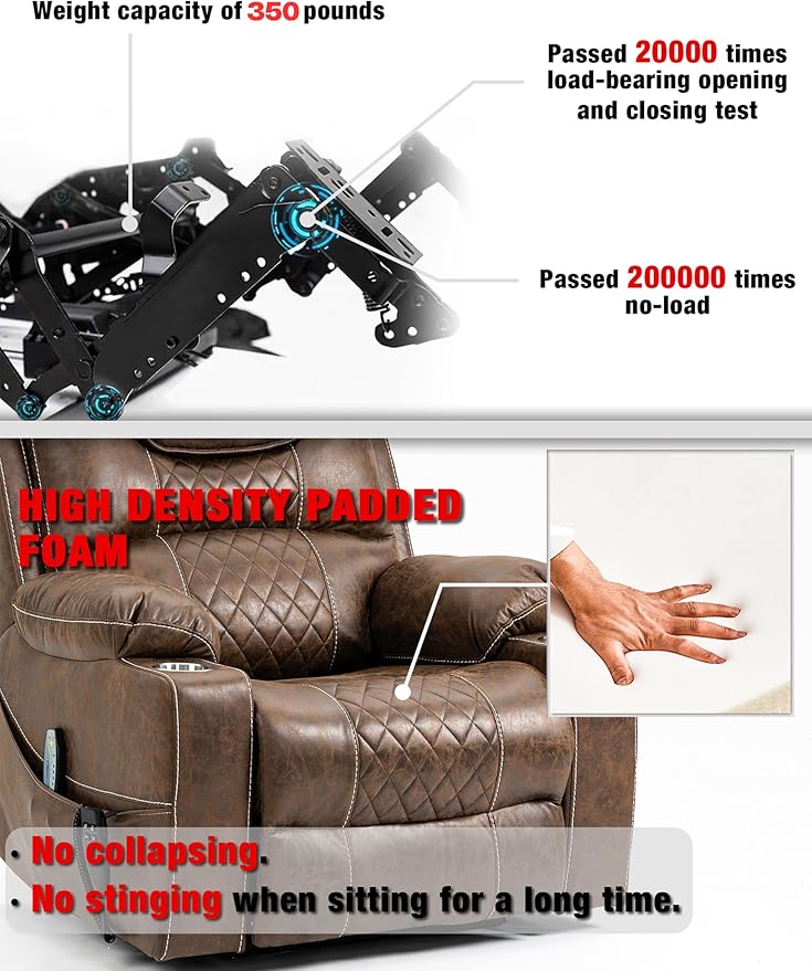 26in Extra Large Lazy Boy Recliner Chair for Tall Men Up to 6'2"/350lb Adjustment Power Lift Recliner Chair with Cupholder, Massage Chair Recliner with Lumbar Heating