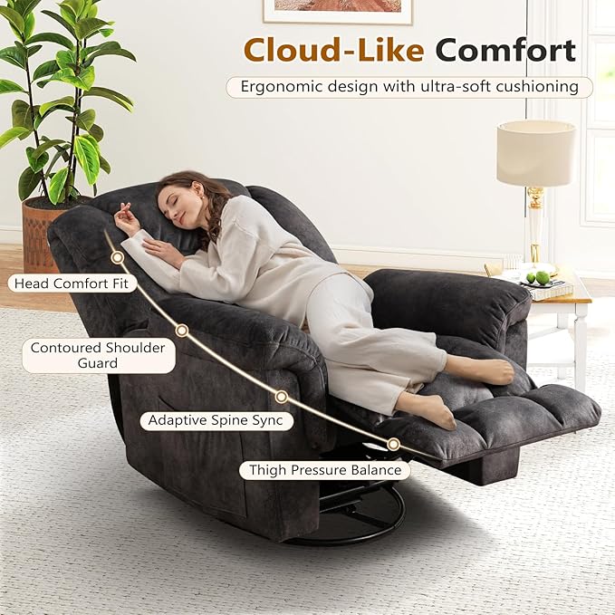 ANJ Rocking Recliner Chair Oversized Swivel Rocker Recliners, Comfy Glider Rocking Chairs for Big Man, Extra Wide Recliners Overstuffed Reclining Chair for Living Room, Grey