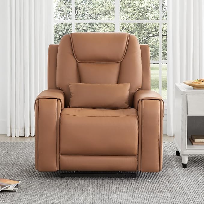 CHITA Electric Power Lift Recliner Chair for Elderly with Massage and Heat, Large Lay Flat Genuine Leather Recliner Chair with Cup Holders, USB Ports, Power Headrest, Independent Backrest, Saddle