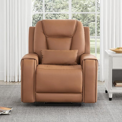 CHITA Electric Power Lift Recliner Chair for Elderly with Massage and Heat, Large Lay Flat Genuine Leather Recliner Chair with Cup Holders, USB Ports, Power Headrest, Independent Backrest, Saddle