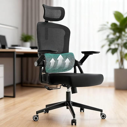Ergonomic Office Chair - 400LB Comfy Desk Chairs with Adjustable Headrest and Lumbar Back Support, Mesh Computer Chairs with Wheels and Arms for Home Office, Study, Bedroom and Dorm (05black)