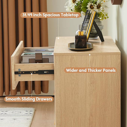 Fluted Dresser for Bedroom with 3 Drawers, 31.5" Wide Modern Chest of Drawers with Metal Handle, Large Storage Dresser, Wood Closet Clothes Storage Organizer for Nursery Living Room, Hallway,Natural