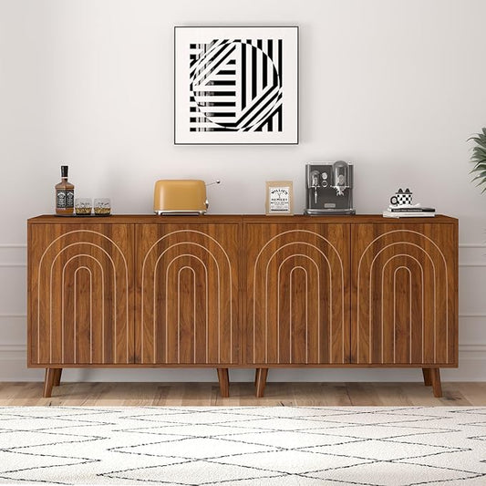 63" Sideboard Buffet Cabinet Set of 2, Modern Accent Cabinet with Carving Lines, Decorative Storage Cabinets for Bedroom Living Room Kitchen Office and Hallway (Walnut, 2)