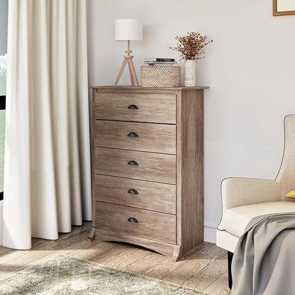 Prepac Sonoma Rustic 5-Drawer Tall Dresser for Bedroom, Farmhouse Dresser Chest of Drawers 17.75" D x 31.5" W x 44.75" H, Drifted Gray