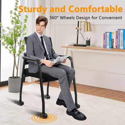 8PK Office Guest Chairs No Wheels | Ergonomic Lumbar Support and Thicked Seats Cushion, Desk Chair with Adjustable Mesh Back for Waiting Room School Church Reception，Black