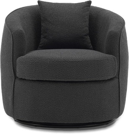 Swivel Accent Chair Set, Modern Upholstered Boucle Barrel Arm Chairs with Pillow for Living Room, 360 Degree Round Swivel Sherpa Armchair with Round Base for Bedroom Club (2, Dark Grey)