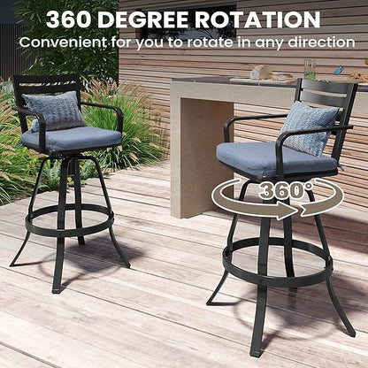 Pellebant Patio Swivel Barstools Set of 6, Aluminum 29.5" Outdoor Bar Height Stool Chairs with Back & Footrest,Rust-Proof Tall Patio Bar Stools for Deck Lawn Garden,Spectrum Denim