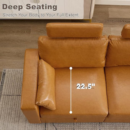 69.7" Loveseat Storage Sofa, Faux Leather Love Seat Couch with Headrest & Pocket, Modular Sectional Cloud 2 Seater Sofas for Living Room Apartment Small Spaces, Oversized Deep Seat Couches, Brown