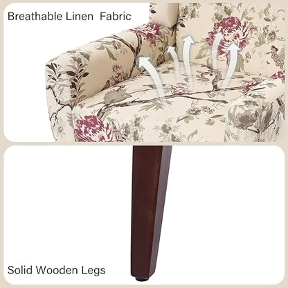 Accent Chair, Modern Linen Blend Arm Chair for Living Room, Bedroom, Comfy High-Resilient Sponge Reading Chair for Small Spaces (Pattern Red Floral, Set of 1)