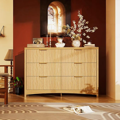 Marsail 6 Drawer Wooden Dresser with Smooth-Glide Drawers, Modern Storage Solution for Bedrooms, Living Rooms, and Hallways, Featuring Large Capacity and an Elegant Natural Wood Finish, Natural Oak