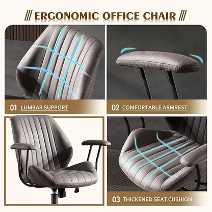 High Back Office Chair,Modern Swivel Office Chair,Black Suede Fabric Gaming Chair,Height Adjustable Home Office Desk Chair with Lumbar Support